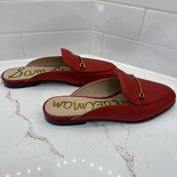 Sam Edelman Lounette Loafer Womens 8M Red Leather Slip-On Gold Accent - Picture 7 of 9
